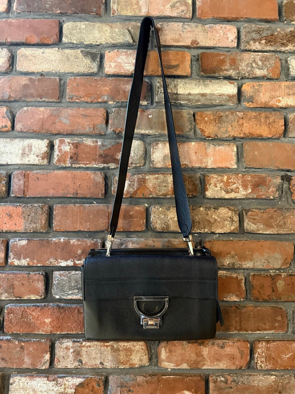 Coccinelle Black Pebbled Leather Shoulder Bag
